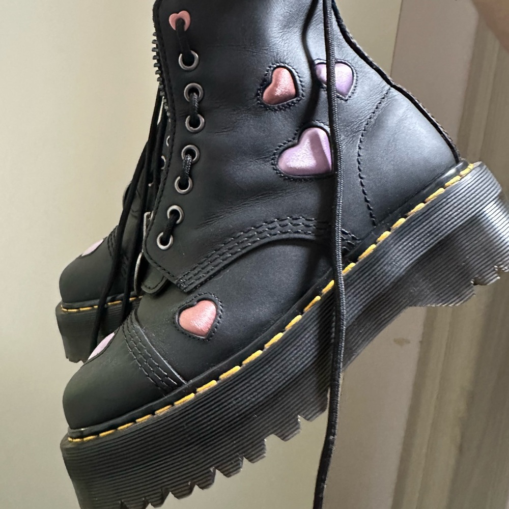 Dr. Martens Black Boots with Pink Heart Accents